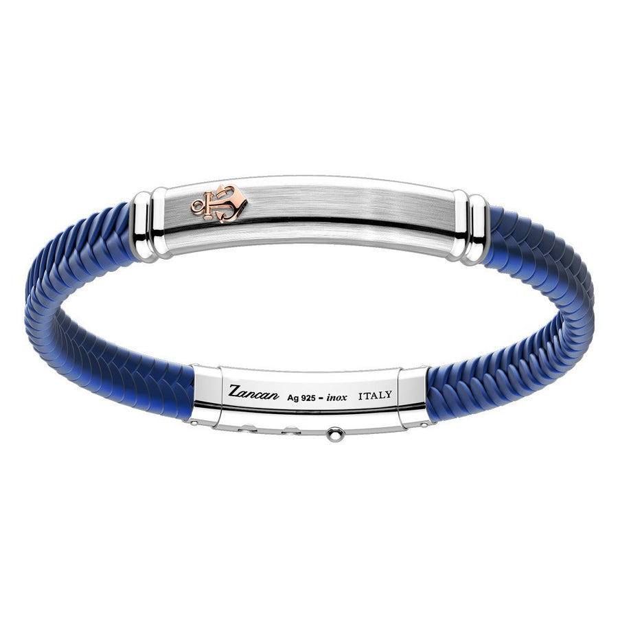 ZANCAN Bracelet Robertinox en silicone bleu avec tag en argent et or rose
