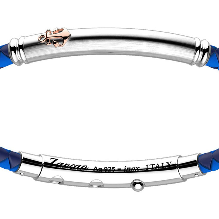 ZANCAN Bracelet Robertinox en silicone noir rond avec tag en argent et ancre or rose