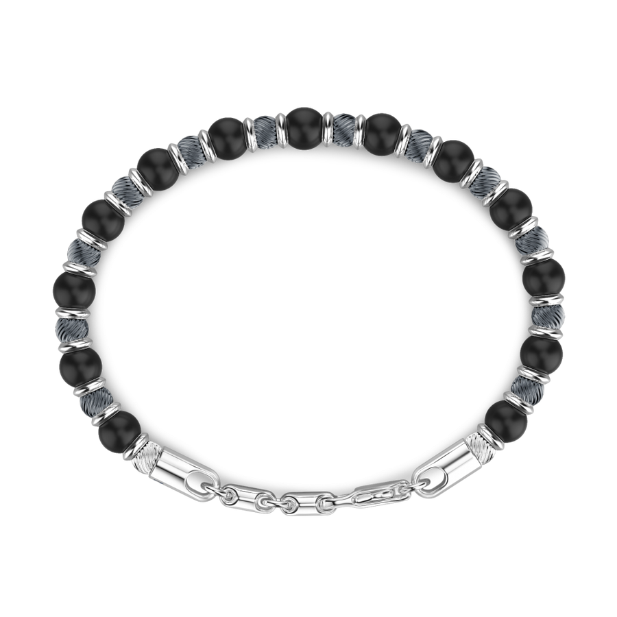 ZANCAN Bracelet Atmosphere souple avec billes argent et onyx